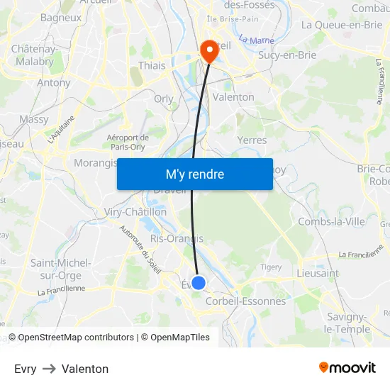 Evry to Valenton map