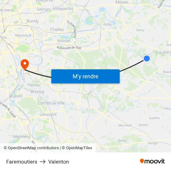 Faremoutiers to Valenton map