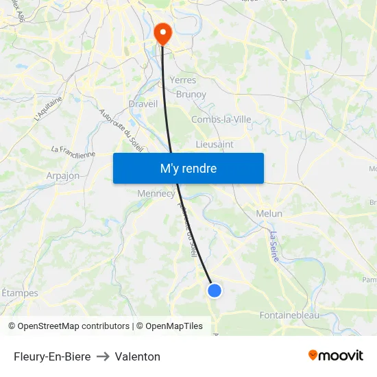 Fleury-En-Biere to Valenton map
