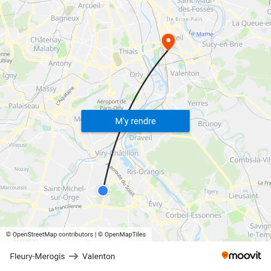 Fleury-Merogis to Valenton map