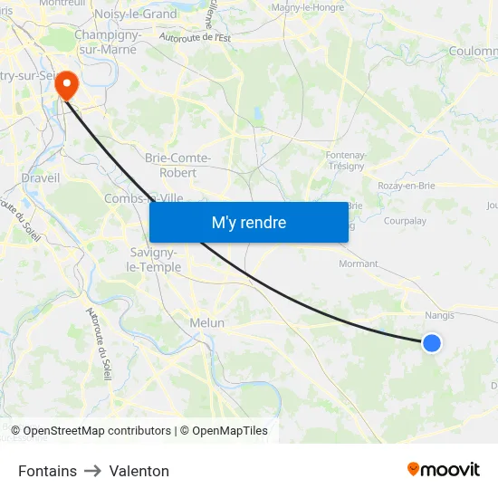 Fontains to Valenton map