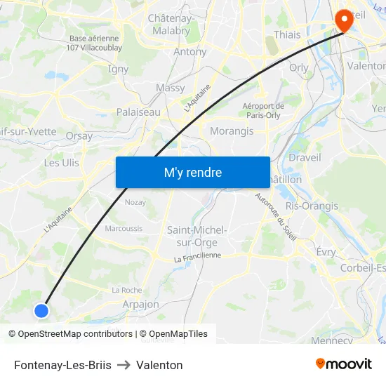 Fontenay-Les-Briis to Valenton map