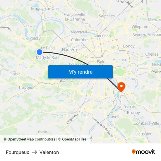 Fourqueux to Valenton map