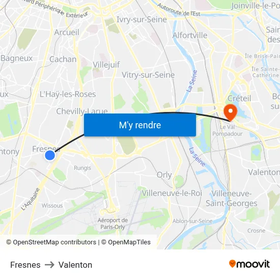 Fresnes to Valenton map