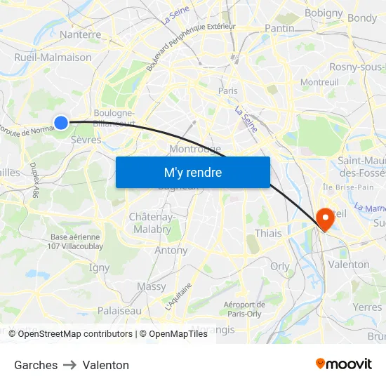 Garches to Valenton map