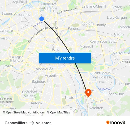 Gennevilliers to Valenton map