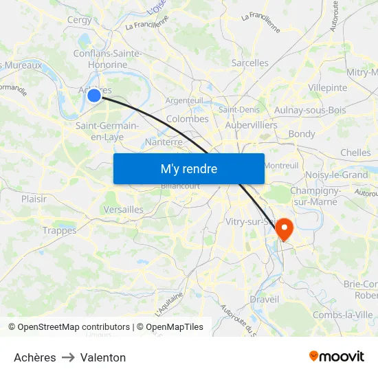 Achères to Valenton map