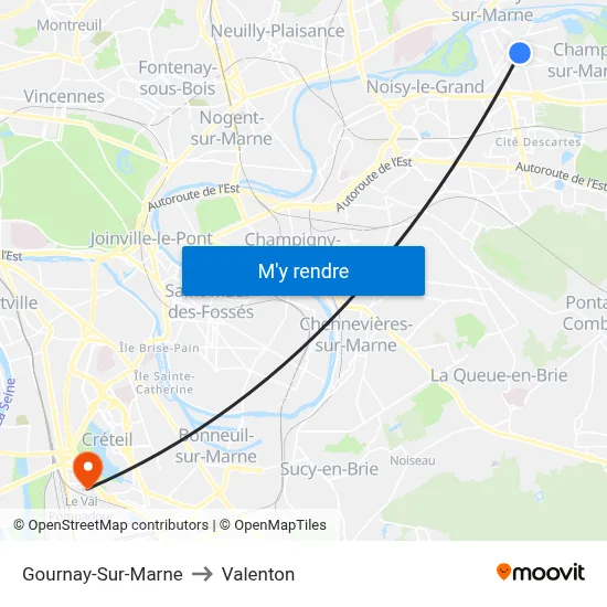 Gournay-Sur-Marne to Valenton map