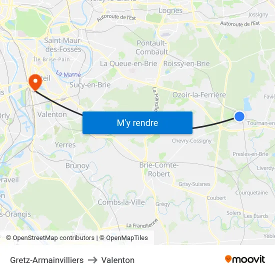 Gretz-Armainvilliers to Valenton map