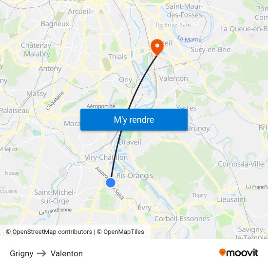 Grigny to Valenton map