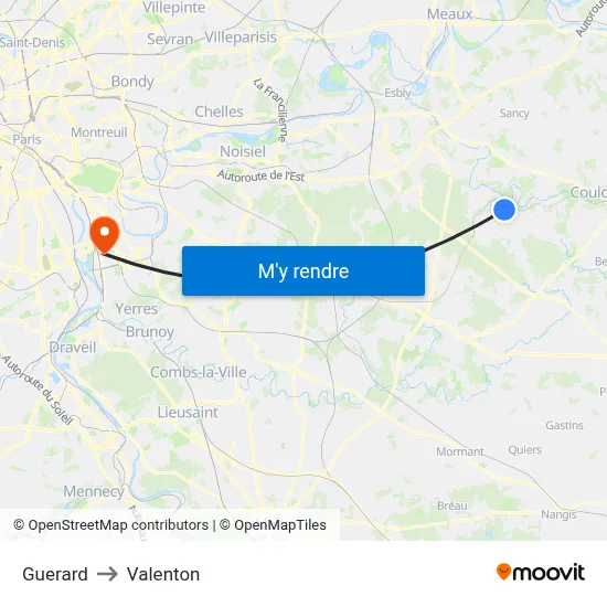 Guerard to Valenton map