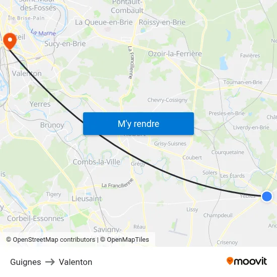 Guignes to Valenton map
