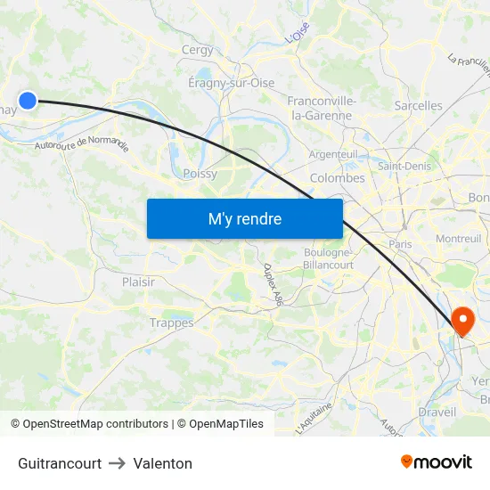 Guitrancourt to Valenton map