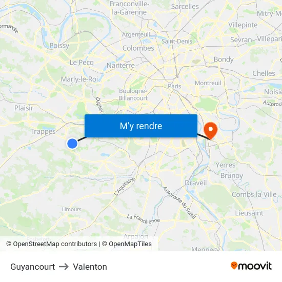 Guyancourt to Valenton map
