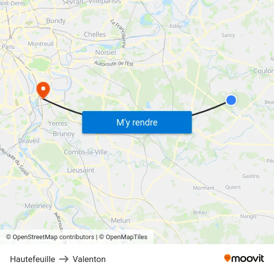 Hautefeuille to Valenton map