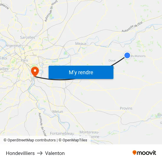 Hondevilliers to Valenton map