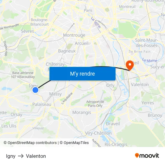 Igny to Valenton map