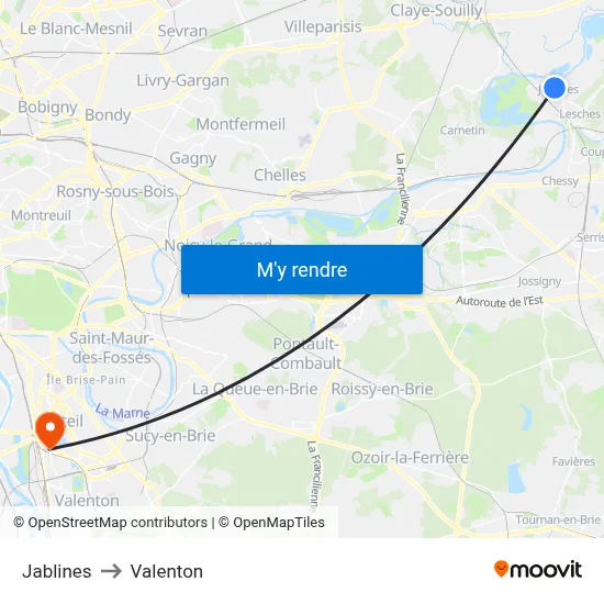 Jablines to Valenton map