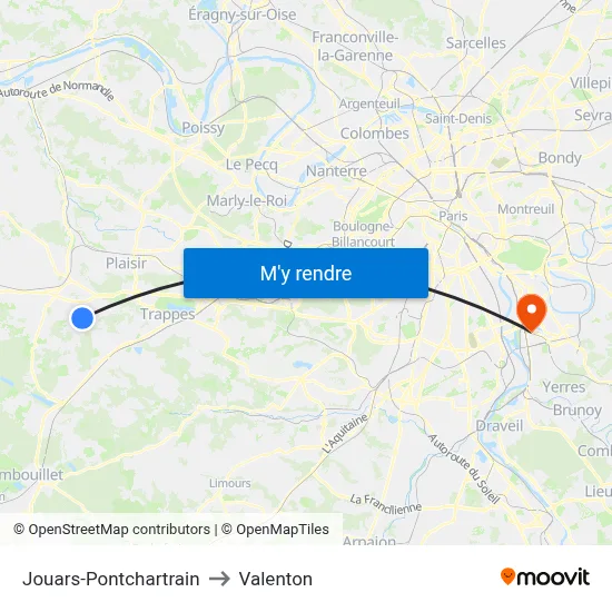 Jouars-Pontchartrain to Valenton map