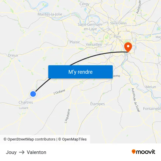 Jouy to Valenton map
