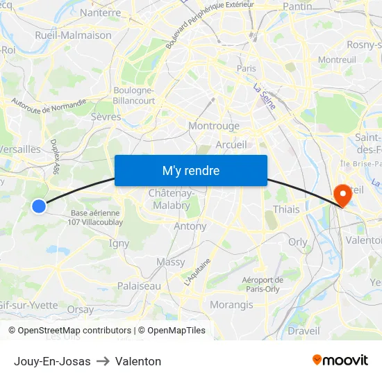 Jouy-En-Josas to Valenton map