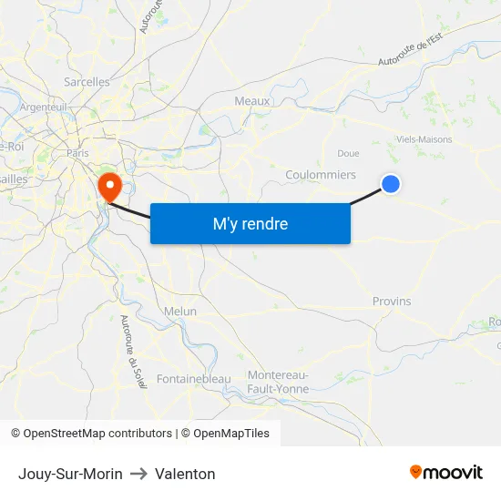 Jouy-Sur-Morin to Valenton map