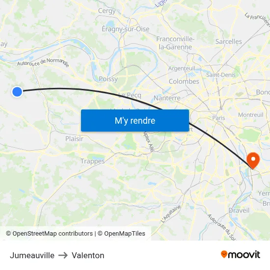 Jumeauville to Valenton map