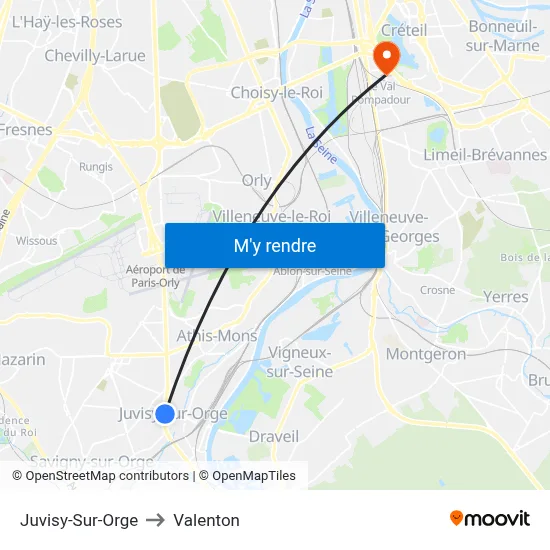 Juvisy-Sur-Orge to Valenton map