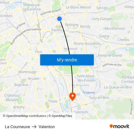 La Courneuve to Valenton map