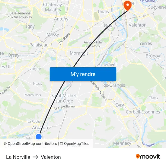 La Norville to Valenton map