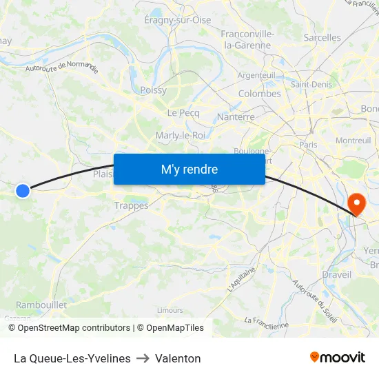 La Queue-Les-Yvelines to Valenton map