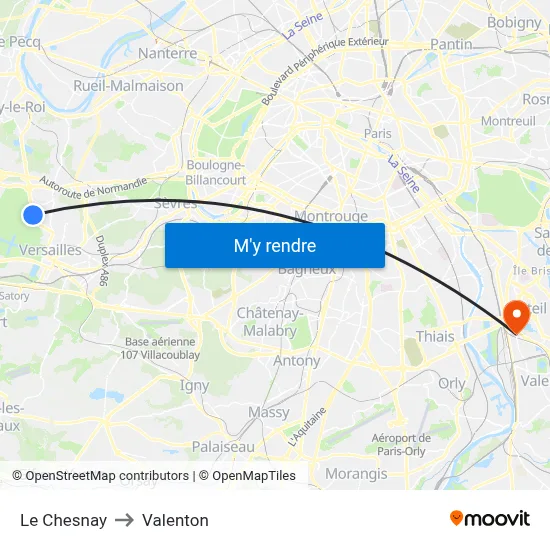 Le Chesnay to Valenton map