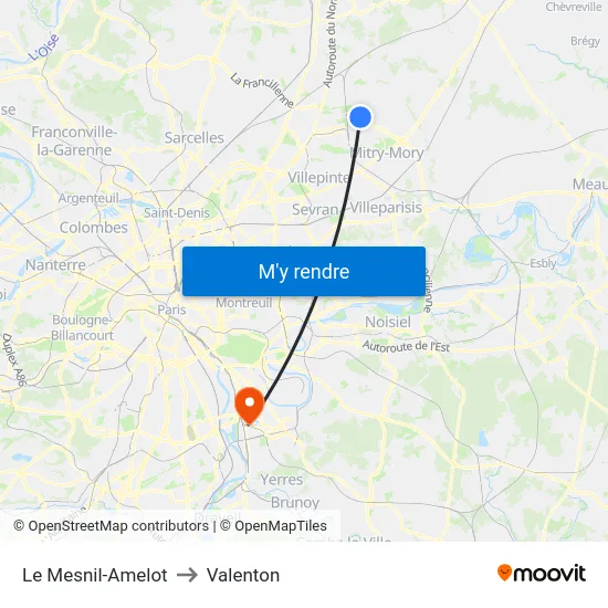 Le Mesnil-Amelot to Valenton map