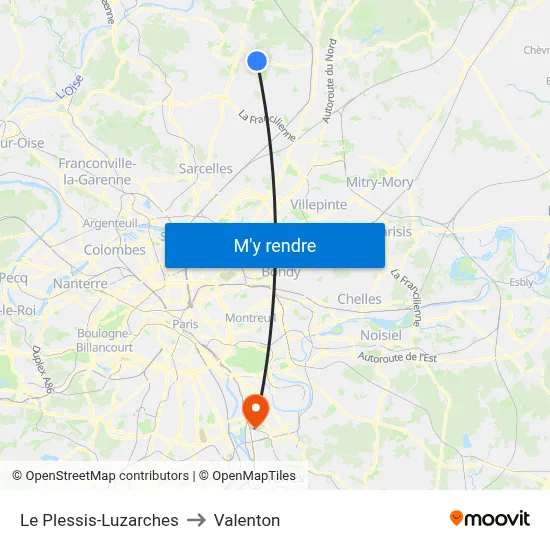 Le Plessis-Luzarches to Valenton map