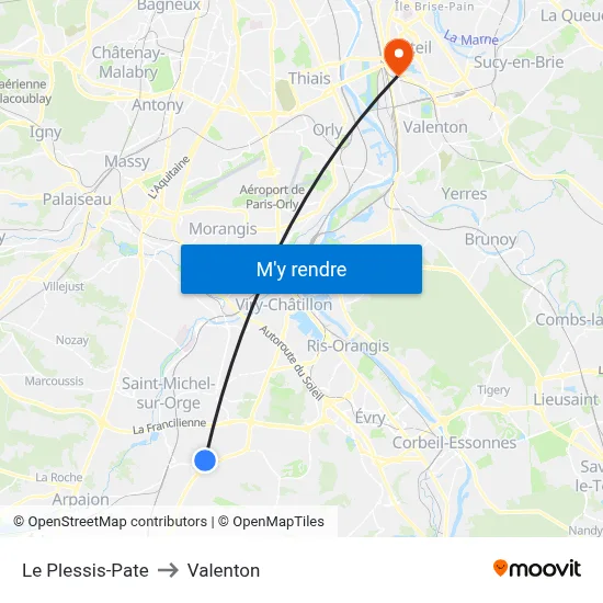 Le Plessis-Pate to Valenton map
