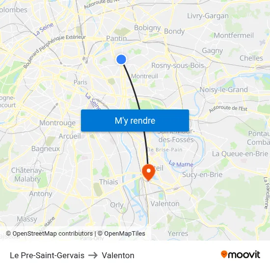 Le Pre-Saint-Gervais to Valenton map