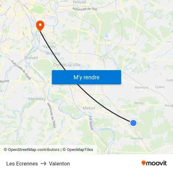Les Ecrennes to Valenton map