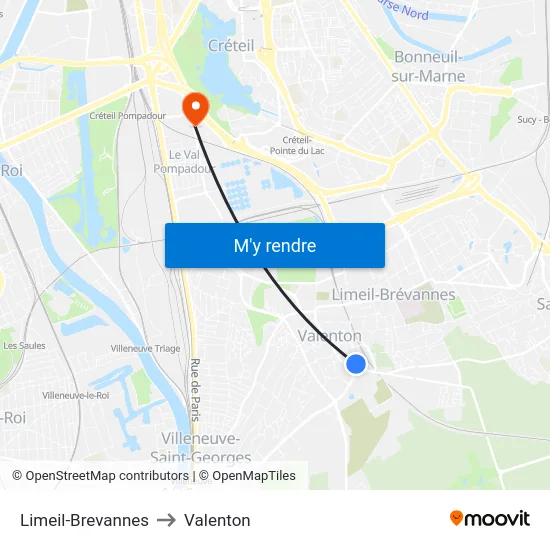 Limeil-Brevannes to Valenton map