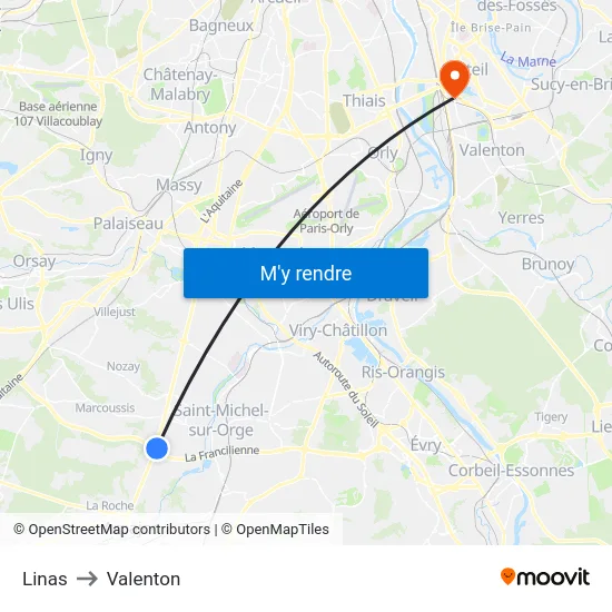 Linas to Valenton map