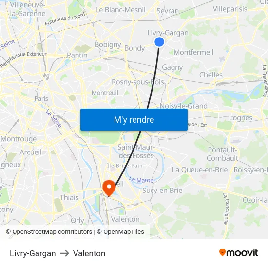 Livry-Gargan to Valenton map