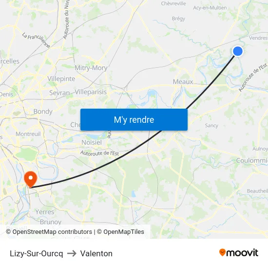 Lizy-Sur-Ourcq to Valenton map