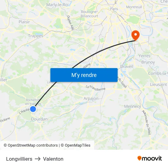 Longvilliers to Valenton map