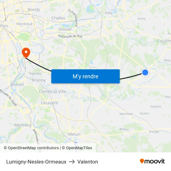 Lumigny-Nesles-Ormeaux to Valenton map
