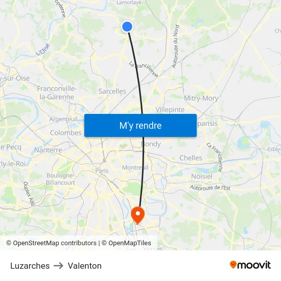 Luzarches to Valenton map