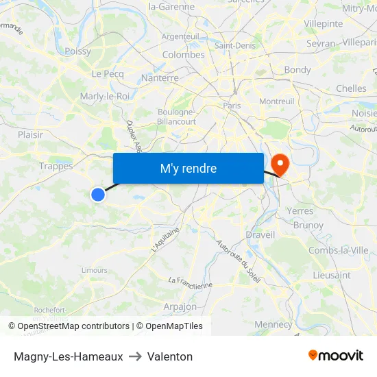 Magny-Les-Hameaux to Valenton map