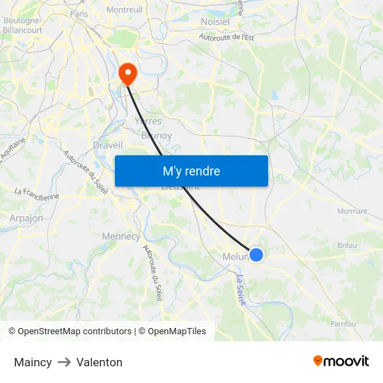 Maincy to Valenton map