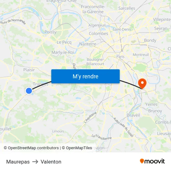 Maurepas to Valenton map