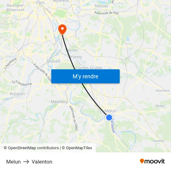 Melun to Valenton map
