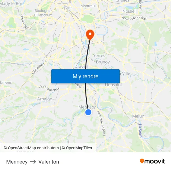 Mennecy to Valenton map