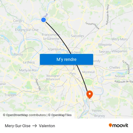 Mery-Sur-Oise to Valenton map